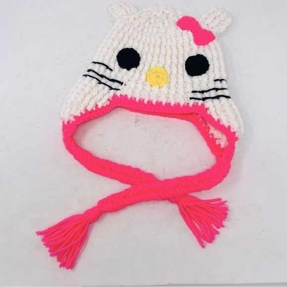 Handmade Crocheted Hello Kitty Beanie OS - Picture 2 of 7